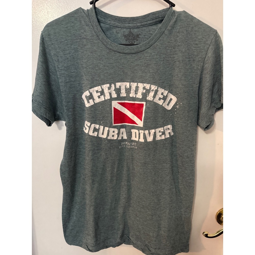 Yacht Club Certified Scuba Diver Bonaire Dutch Caribbean T-Shirt Small Blue Grey